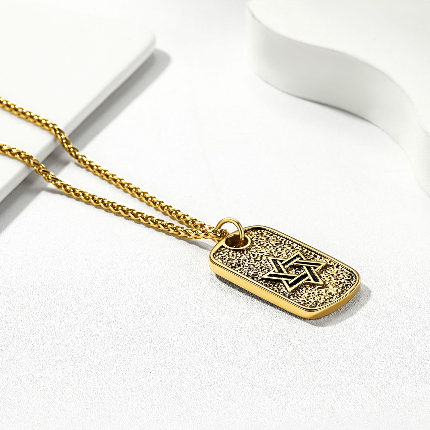 Hebrew Jewish Star of David Dog Tag Necklace With Knight Cross