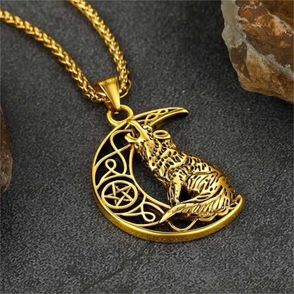 Viking Celtic Crescent Moon Wolf Necklace Jewelry for