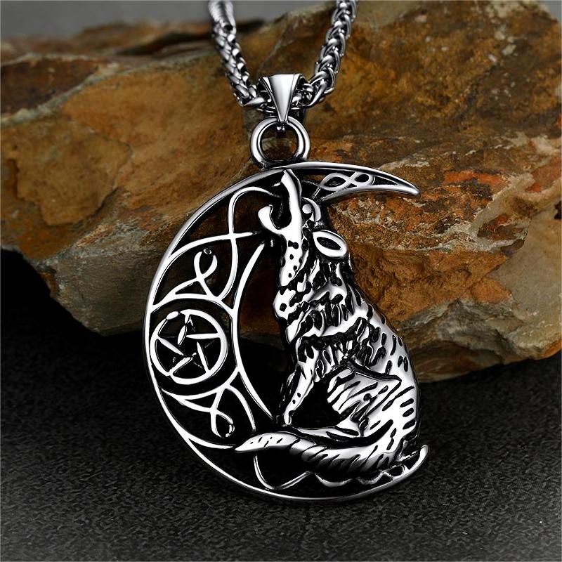 Viking Celtic Crescent Moon Wolf Necklace Jewelry for