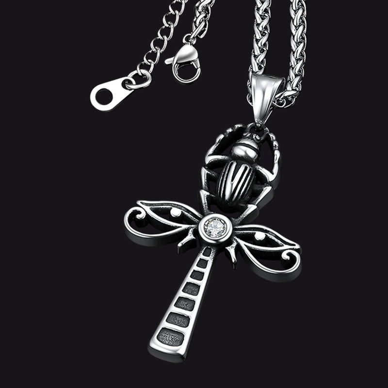 Egyptian Scarab Ankh Cross Necklace for