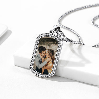 Customized Picture Dog Tag Necklace With Cubic Zirconia Memorial Gift for