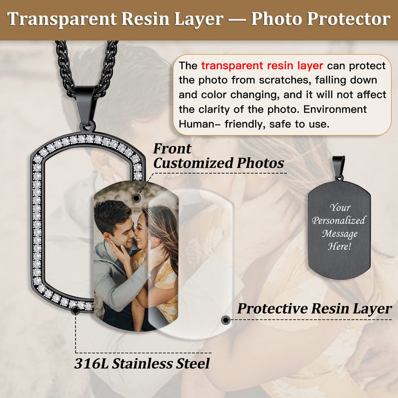 Customized Picture Dog Tag Necklace With Cubic Zirconia Memorial Gift for