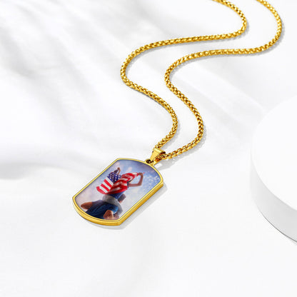 Personalized American Flag Dog Tag Necklace With Picture for