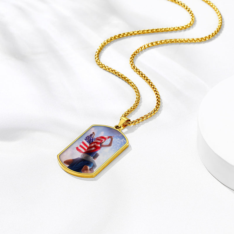 Personalized American Flag Dog Tag Necklace With Picture for