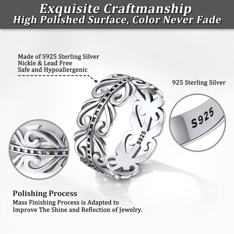Sterling Silver Celtic Knot Filigree Vine Leaf Ring for