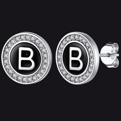 Personalized Black Initial Letter Stud Earrings for