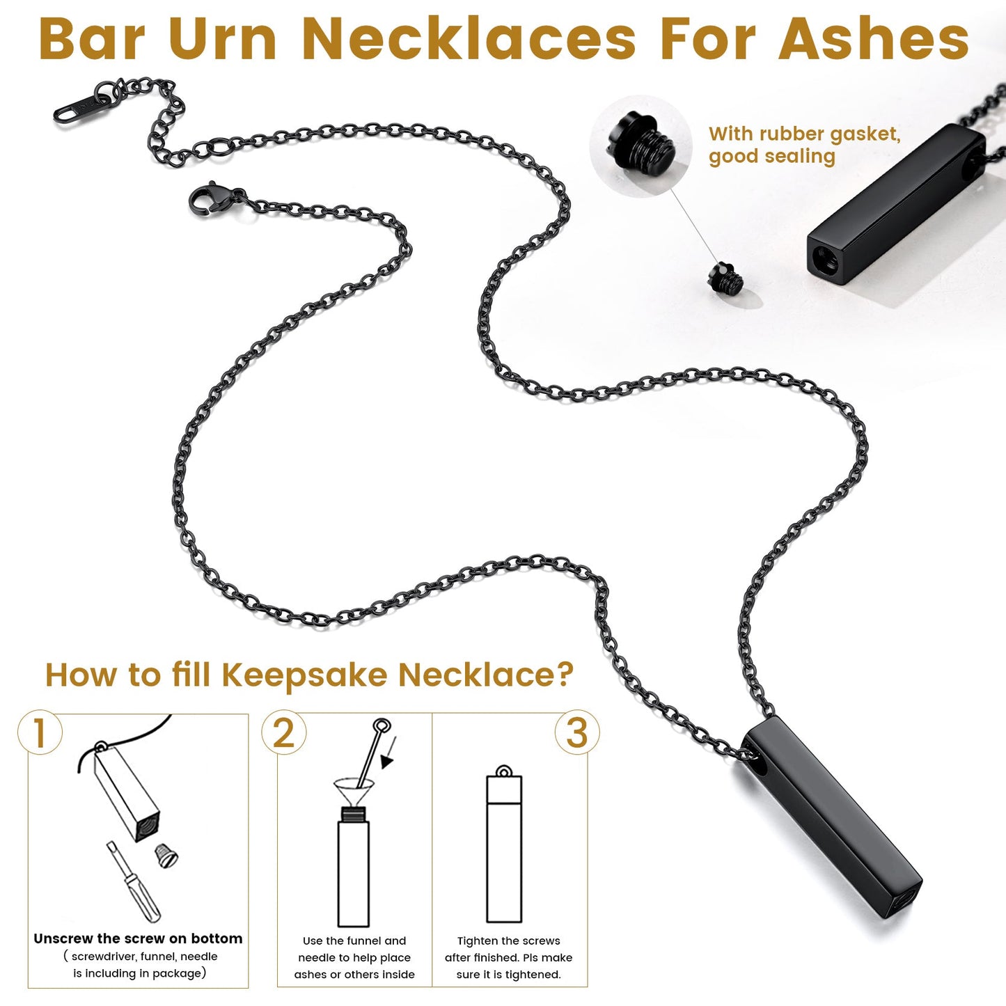 Engraved Bar Urn Necklace for Ashes Cremation Jewlery for