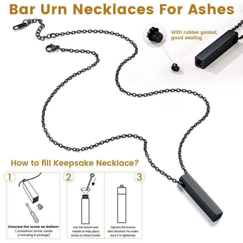 Engraved Bar Urn Necklace for Ashes Cremation Jewlery for