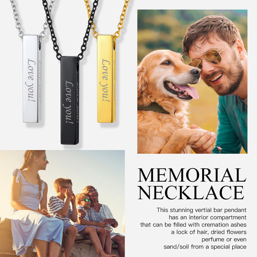 Engraved Bar Urn Necklace for Ashes Cremation Jewlery for