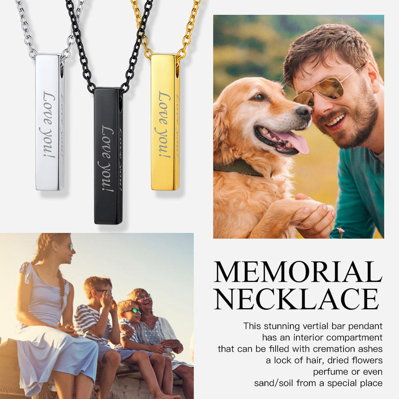 Engraved Bar Urn Necklace for Ashes Cremation Jewlery for