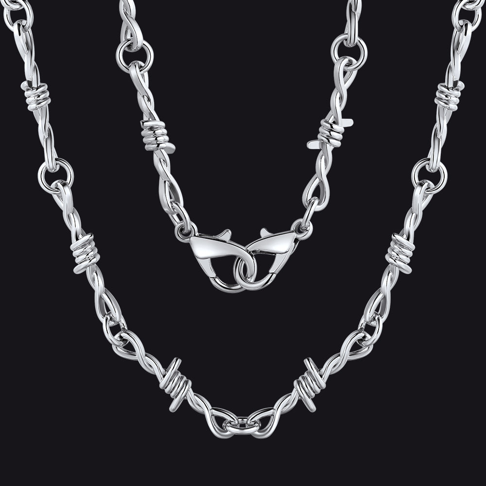 Gothic Thorn Barb Wire Chain Link Necklace Birthday Gift for