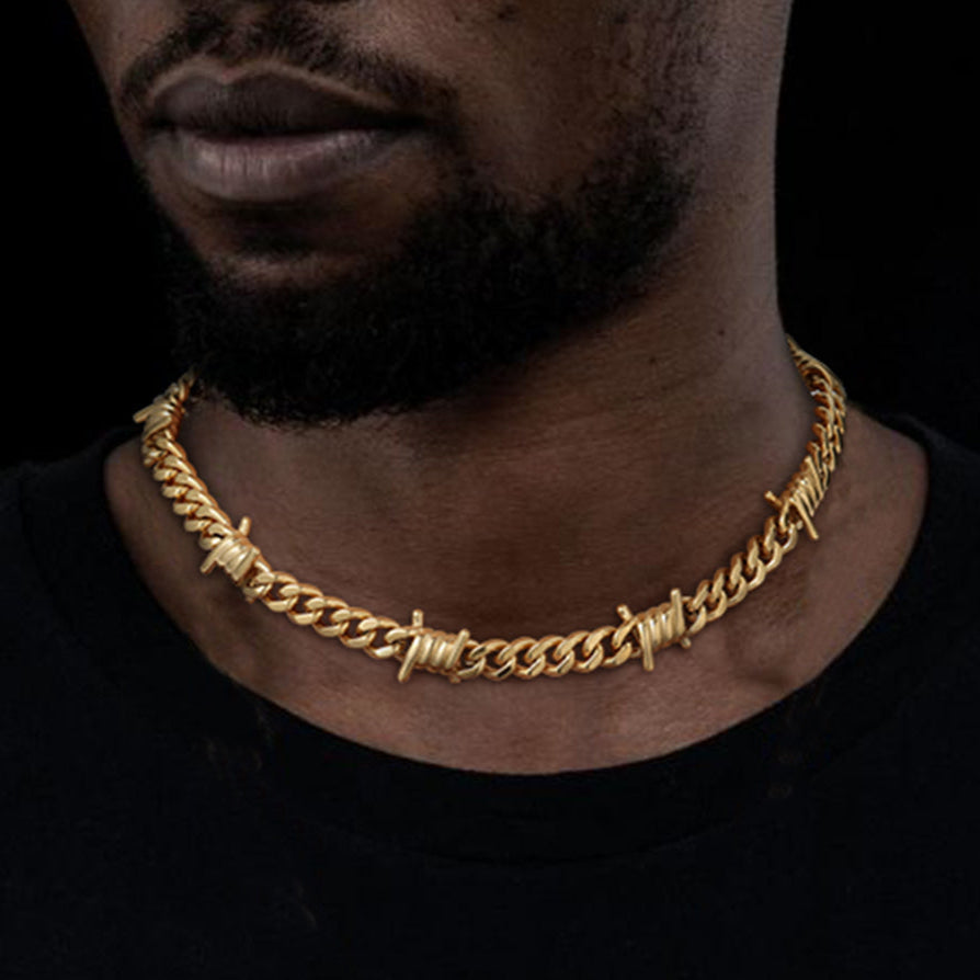 Barbed Wire Cuban Link Chain Choker Necklace for