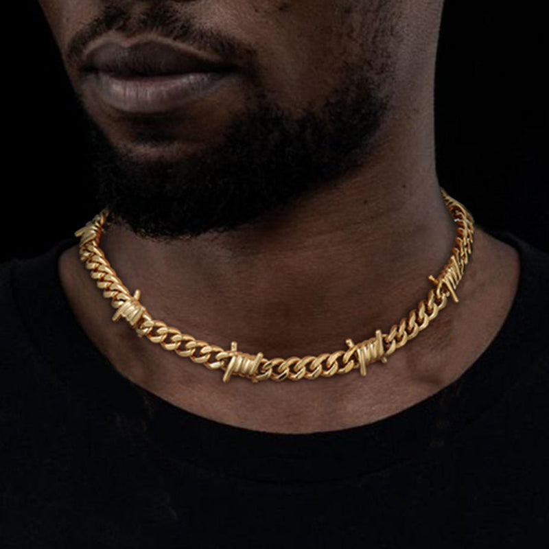 Barbed Wire Cuban Link Chain Choker Necklace for