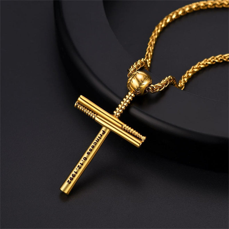 Baseball Bat Cross Necklace Sport Pendant for