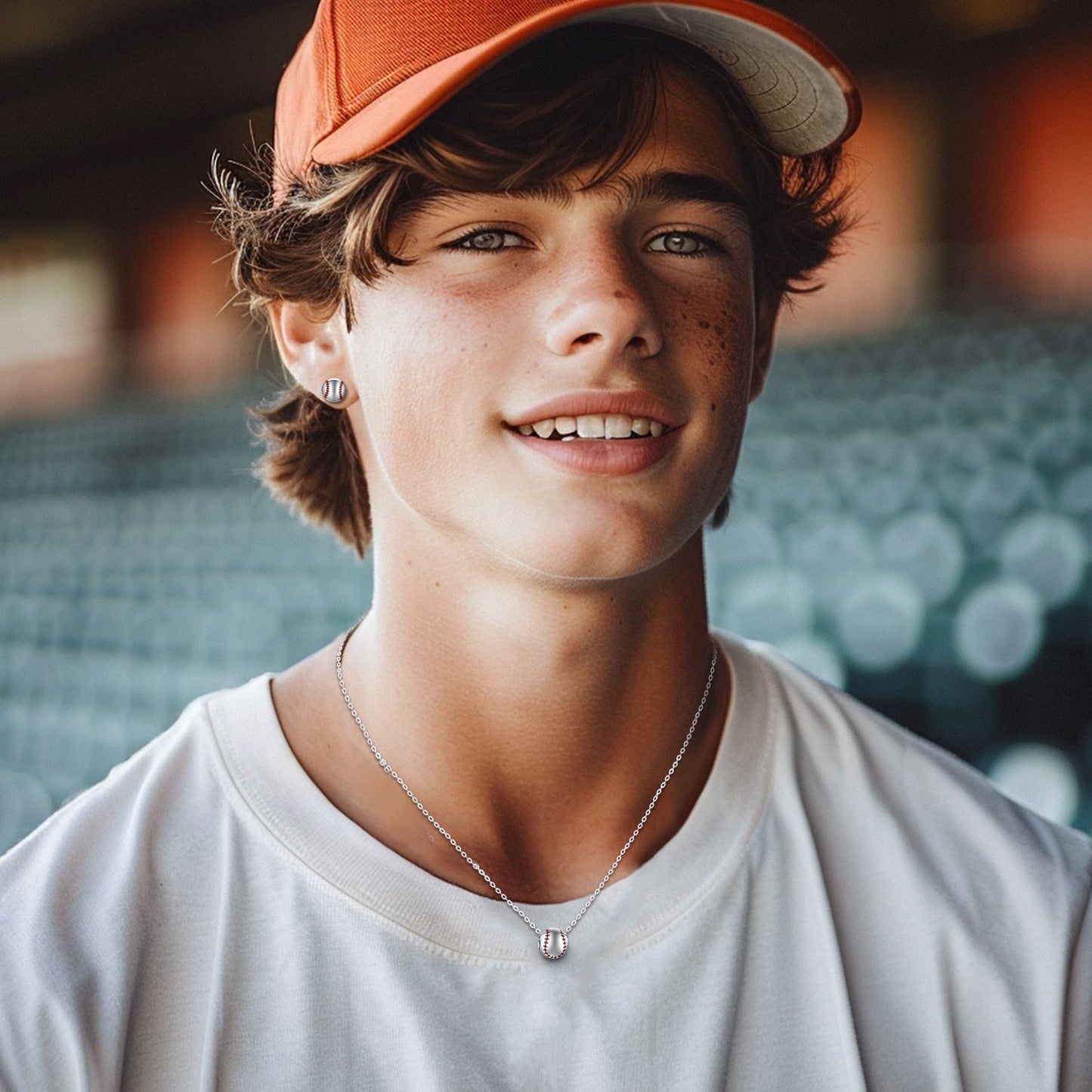 Sterling Silver Baseball Pendant Necklace for
