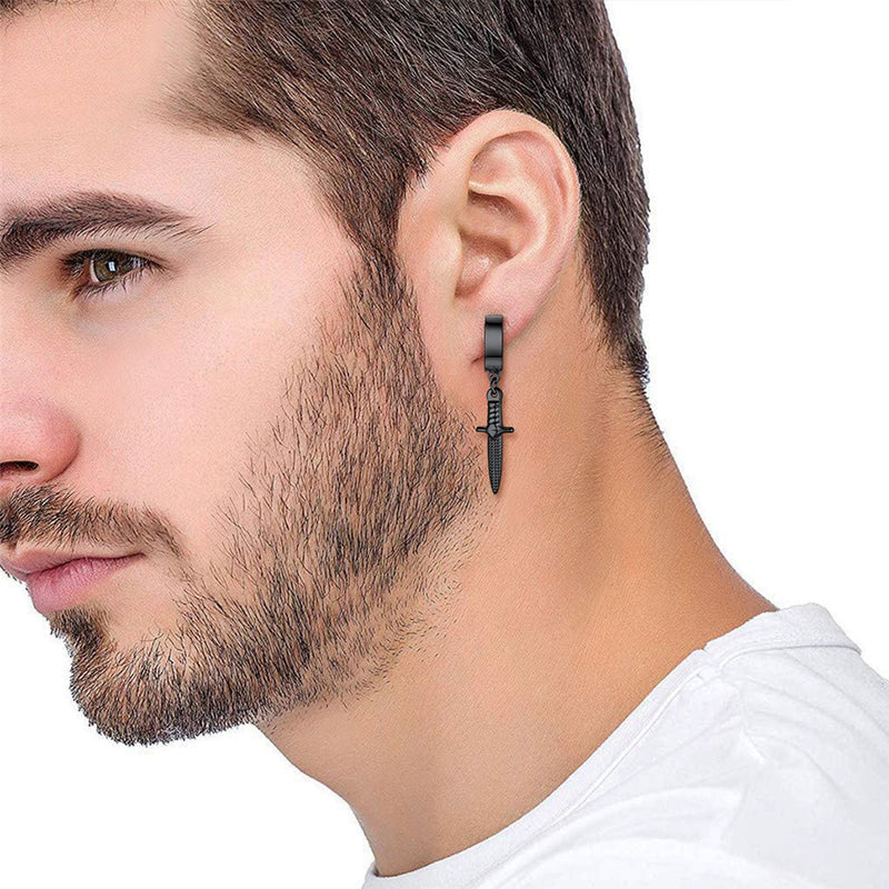 Punk Battle Axe Dagger Dangle Hoop Earring for