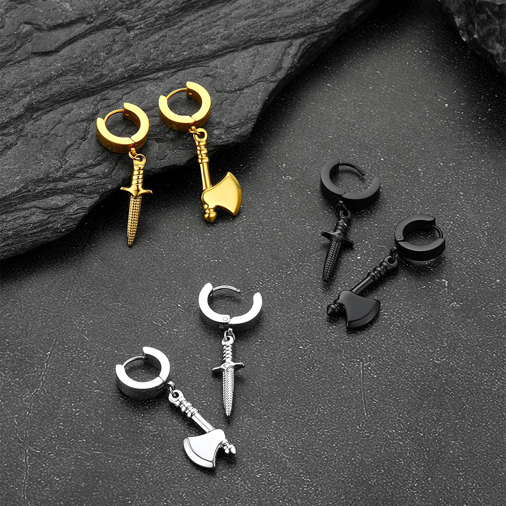 Punk Battle Axe Dagger Dangle Hoop Earring for