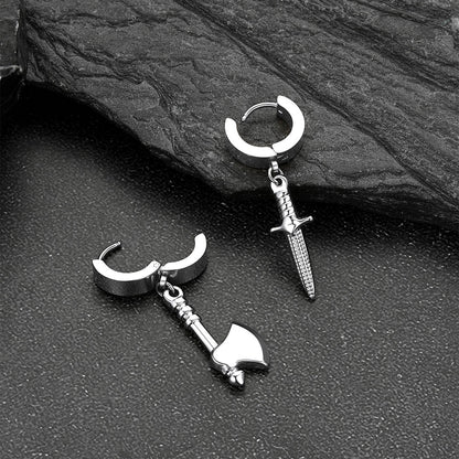 Punk Battle Axe Dagger Dangle Hoop Earring for