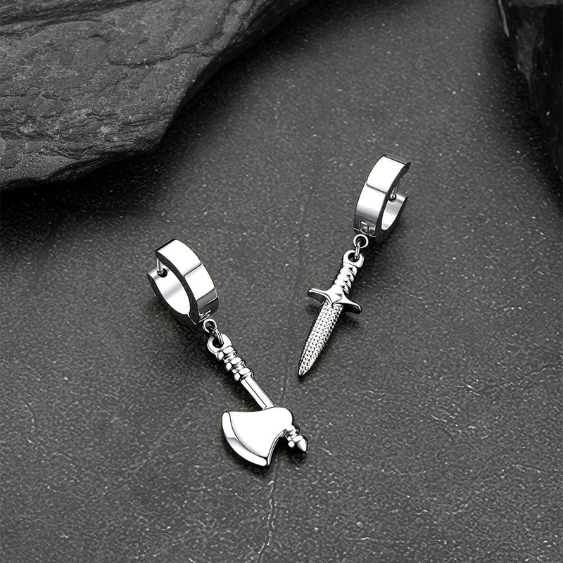Punk Battle Axe Dagger Dangle Hoop Earring for
