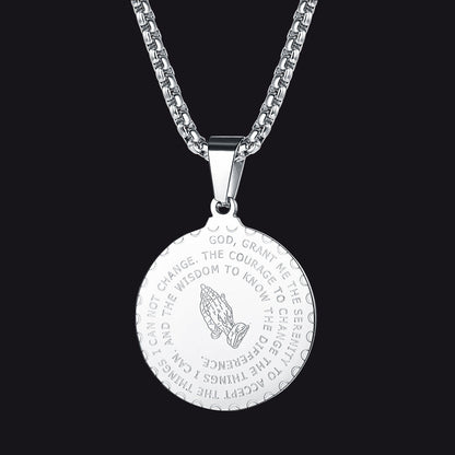 Bible Verse Prayer Hands Coin Medal Necklace for