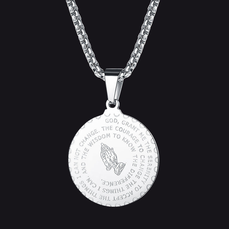 Bible Verse Prayer Hands Coin Medal Necklace for