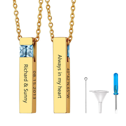 Custom Birthstone Bar Urn Cremation Necklace for Ashes Memorial Keepsakes Pendant