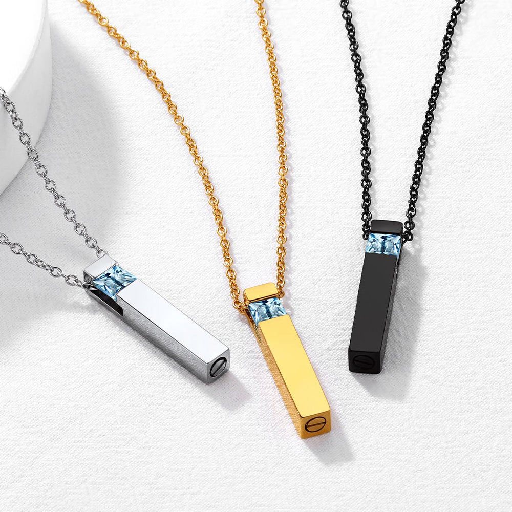 Custom Birthstone Bar Urn Cremation Necklace for Ashes Memorial Keepsakes Pendant