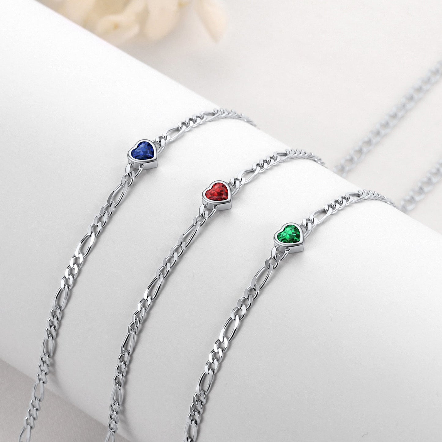 Personalized Sterling Silver Birthstone Dainty Heart Anklet for