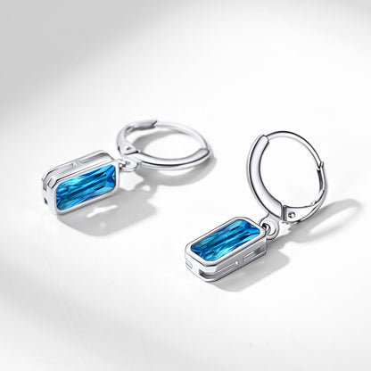 Silver Square Birthstone Dangle Hoop Earrings for