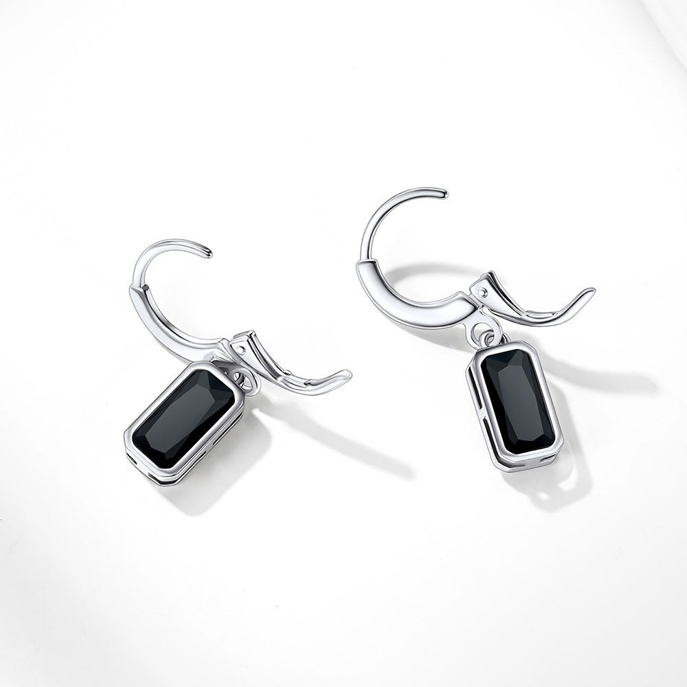 Silver Square Birthstone Dangle Hoop Earrings for