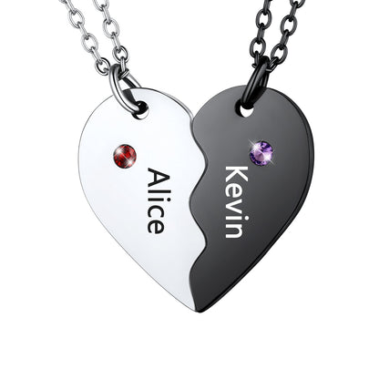Custom Heart Matching Necklaces With Birthstone for Couple Best Friends