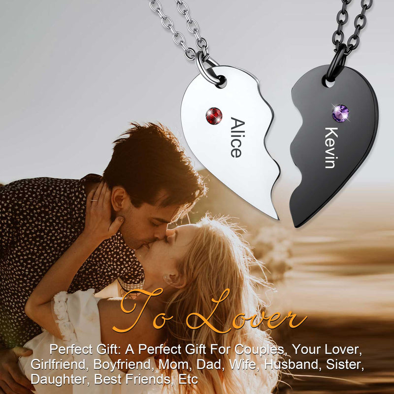 Custom Heart Matching Necklaces With Birthstone for Couple Best Friends
