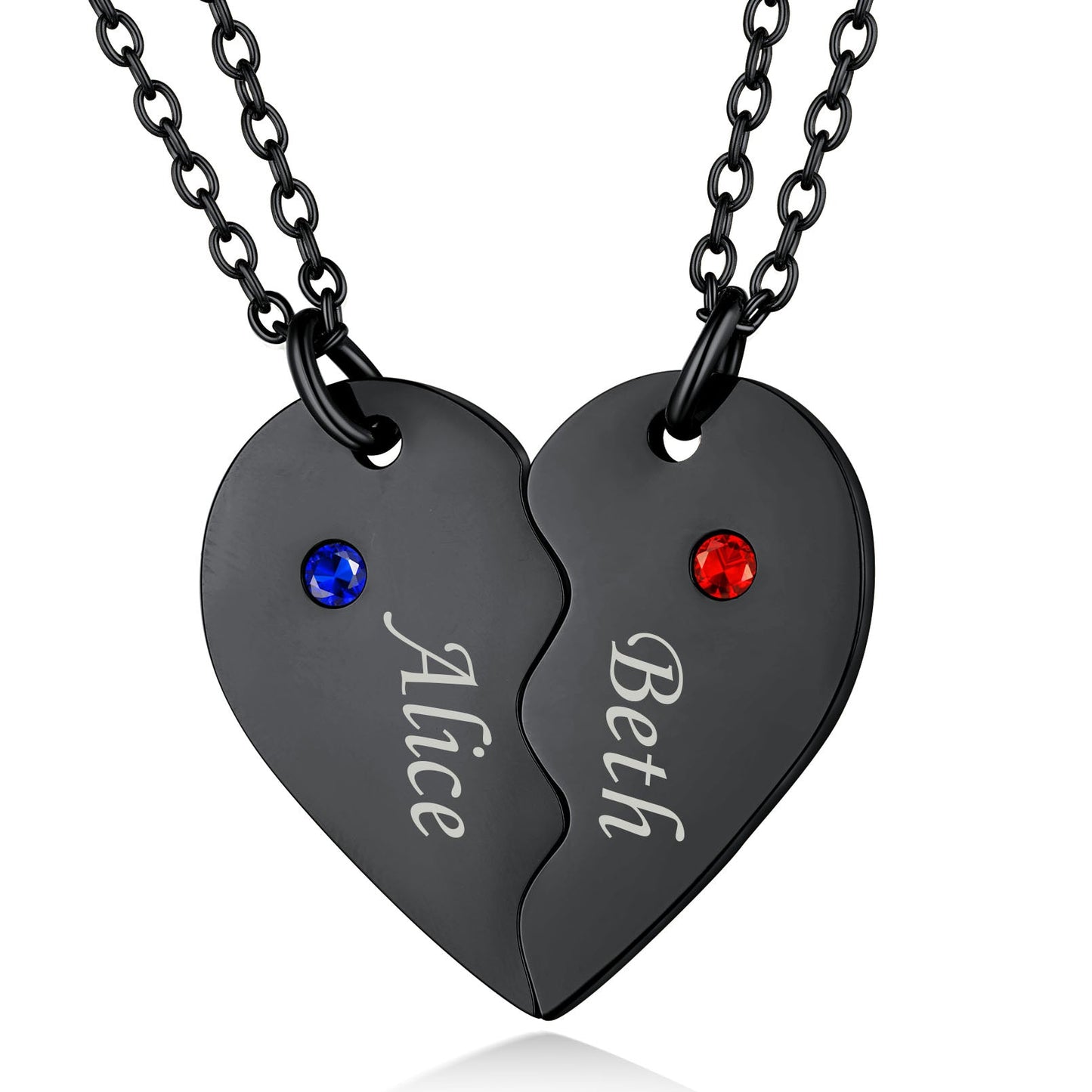 Custom Heart Matching Necklaces With Birthstone for Couple Best Friends