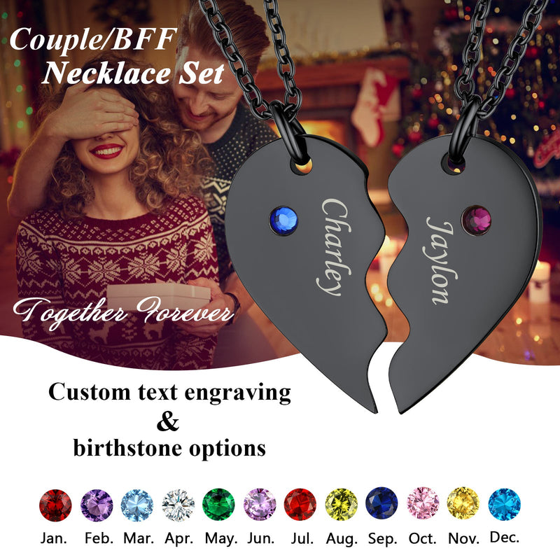 Custom Heart Matching Necklaces With Birthstone for Couple Best Friends