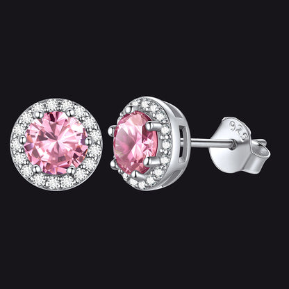 S925 Silver Cz Birthstone Stud Halo Earrings for