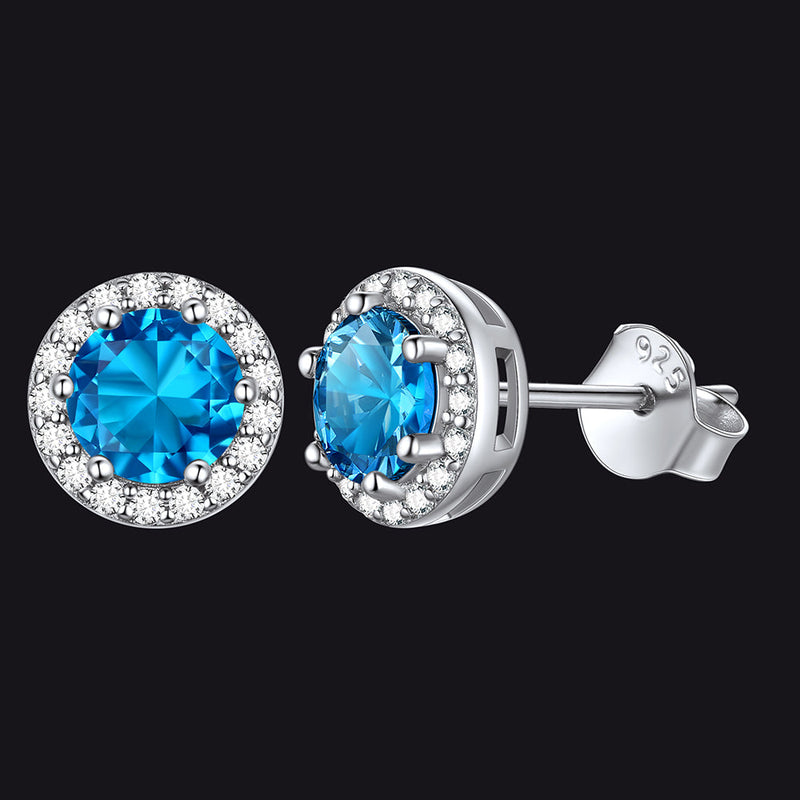 S925 Silver Cz Birthstone Stud Halo Earrings for