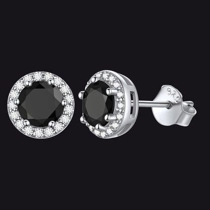 S925 Silver Cz Birthstone Stud Halo Earrings for