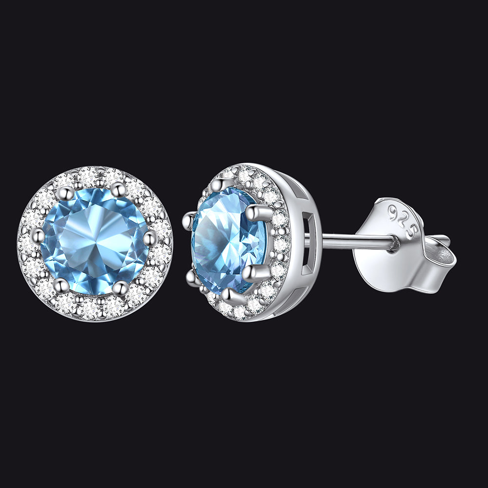 S925 Silver Cz Birthstone Stud Halo Earrings for