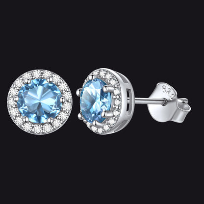 S925 Silver Cz Birthstone Stud Halo Earrings for