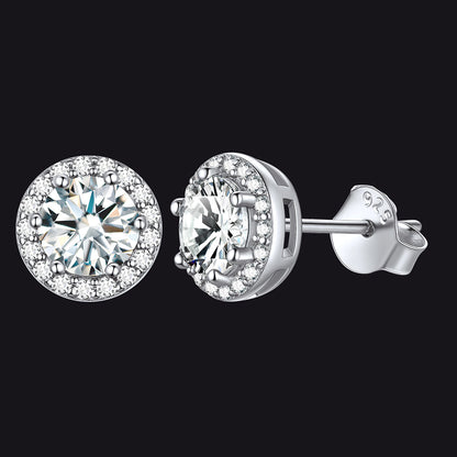 S925 Silver Cz Birthstone Stud Halo Earrings for