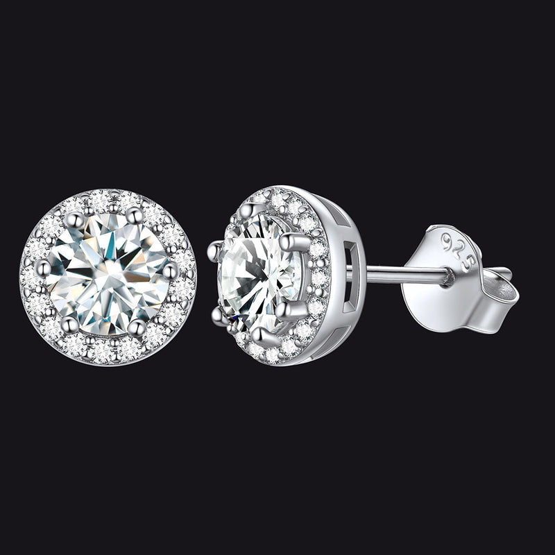 S925 Silver Cz Birthstone Stud Halo Earrings for
