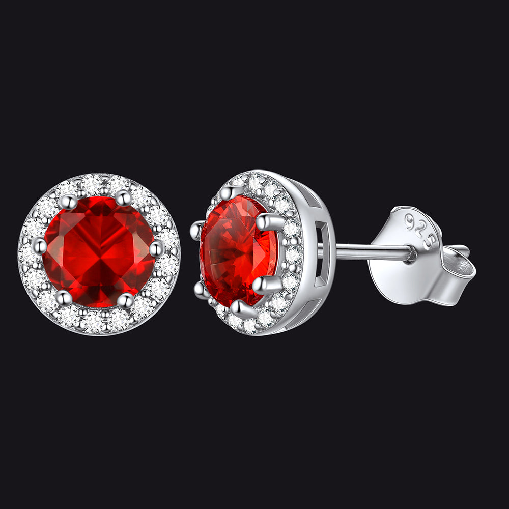 S925 Silver Cz Birthstone Stud Halo Earrings for