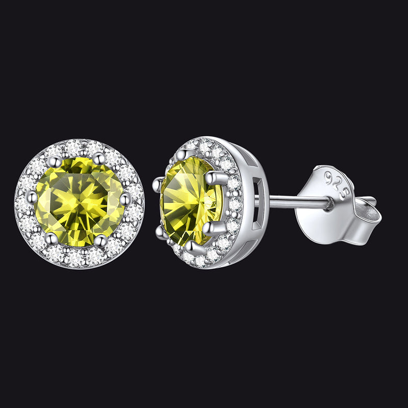 S925 Silver Cz Birthstone Stud Halo Earrings for