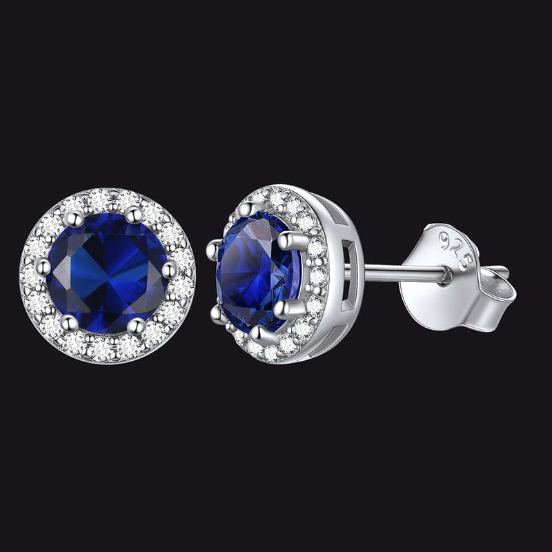S925 Silver Cz Birthstone Stud Halo Earrings for