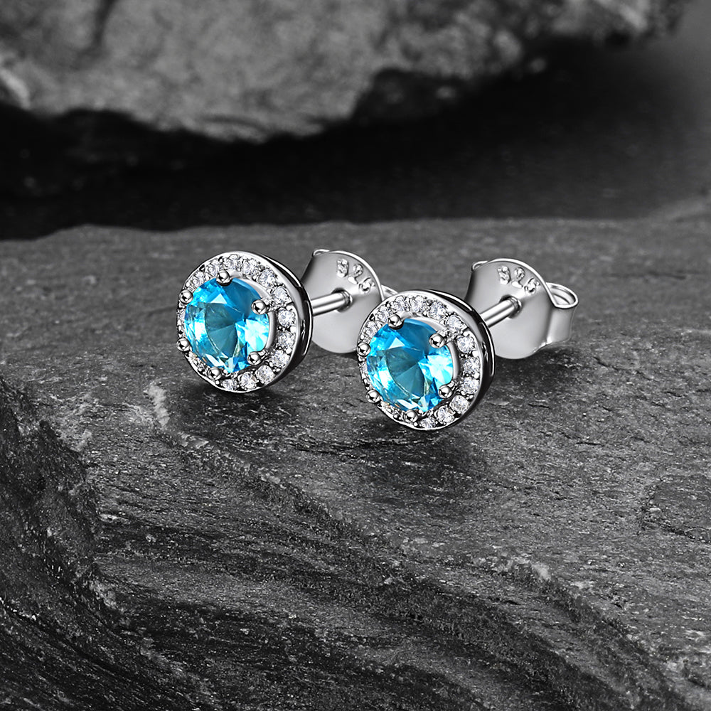 S925 Silver Cz Birthstone Stud Halo Earrings for