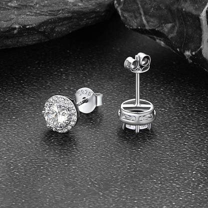 S925 Silver Cz Birthstone Stud Halo Earrings for