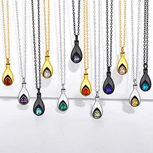 Custom Cremation Tear Drop Birthstone Urn Ashes Necklace for