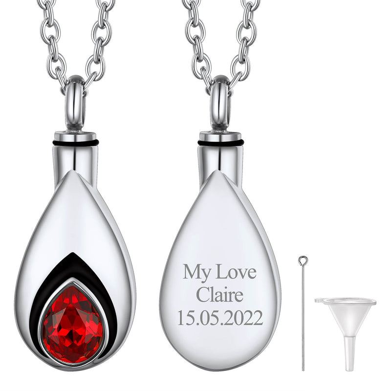 Custom Cremation Tear Drop Birthstone Urn Ashes Necklace for