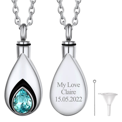 Custom Cremation Tear Drop Birthstone Urn Ashes Necklace for