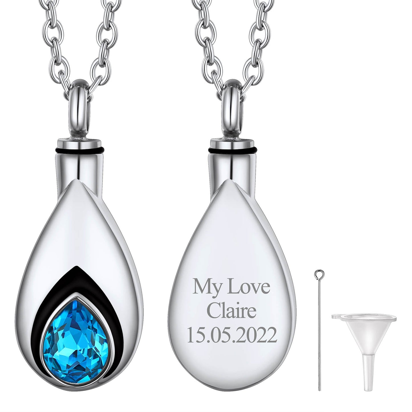 Custom Cremation Tear Drop Birthstone Urn Ashes Necklace for